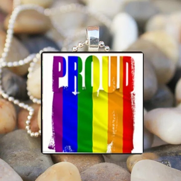 LGBTQ 🏳️‍🌈 Rainbow 🌈 “Proud”  Square Necklace - Picture 1 of 4